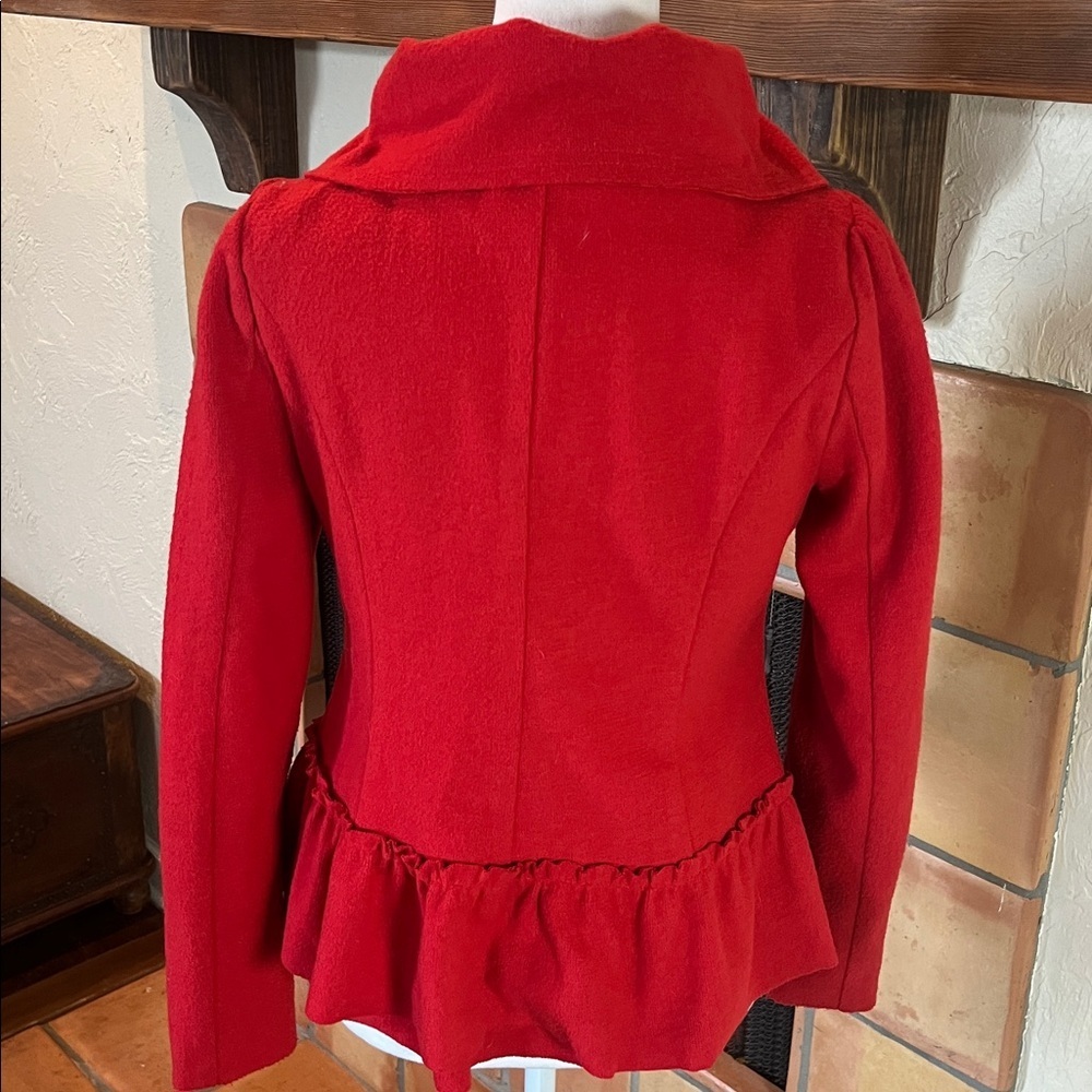 RYU Red Textured Polyester Pleated Ruffle Snap Up Jacket, size S - Picture 7 of 10